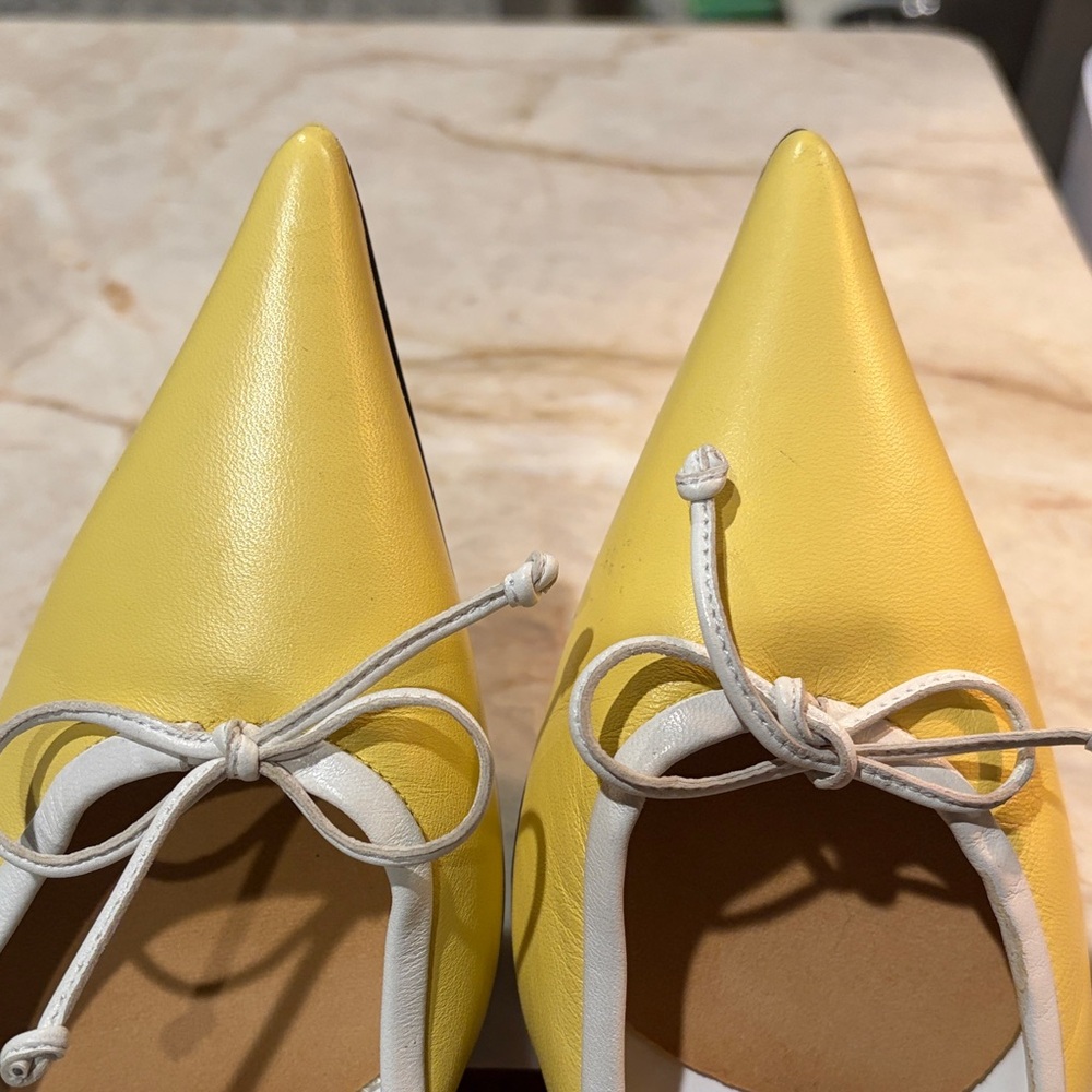 Escada Yellow Pointed Toe Slingback Heels - Picture 3 of 16